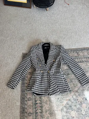 Zara houndstooth double breasted gold button oversized blazer jacket M  thumbnail 12