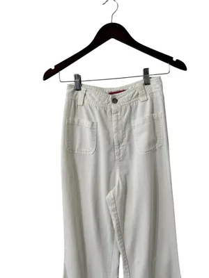 ALICE + OLIVIA High Rise Off-White Flare Wide Leg Cotton Pants Trousers thumbnail 4