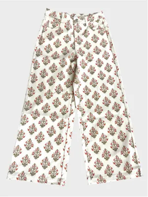 Entro Floral Print Wide Leg Twill Denim Pants Size S thumbnail 1