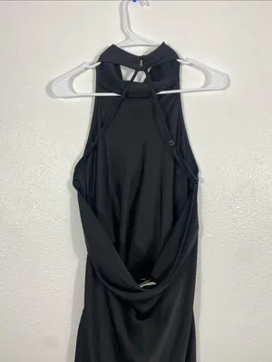 Hello Molly Black Halter Satin Maxi Dress with Side Slit Size L US8 thumbnail 8
