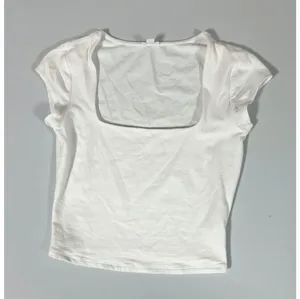 Garage White Solid Square-Neck Short Sleeve Shirt Top Blouse Tee Size S 🤍 thumbnail 1