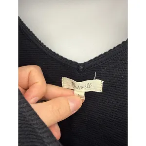 Madewell Woman's Black Textured Ribbed Front Tie V Neck Tank Top Large Blouse thumbnail 3