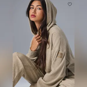 Alo Yoga NWT Muse Hoodie Ribbed in Gravel Heather Size S thumbnail 4