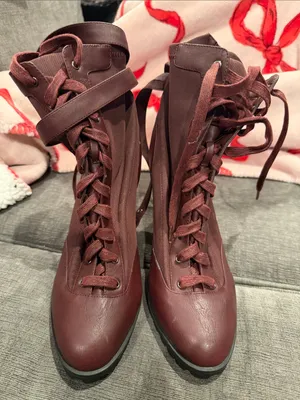 Shoe Dazzle Burgundy Lace-Up Block Heel Boots Size 10 thumbnail 2