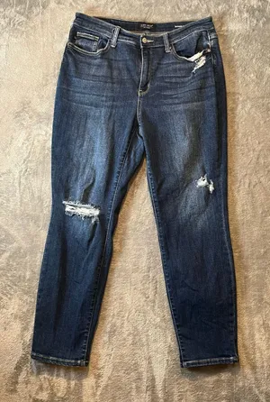 Judy Blue High Waisted Boyfriend Fit Distressed Denim Blue Jeans Women's‎ thumbnail 1