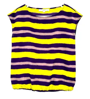 Loft size XS petite‎ yellow purple striped short sleeve blouse top shirt thumbnail 1