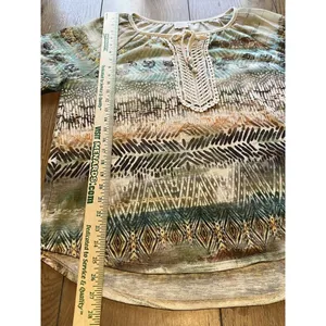 Chicos Lace Crochet Front‎ Top Size 2 Tropical All Over Print 3/4 Sleeve thumbnail 9