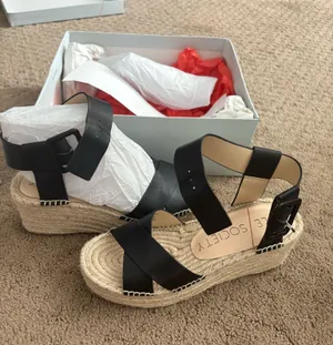 Sole Society Sandals Black Wedge Straps thumbnail 1