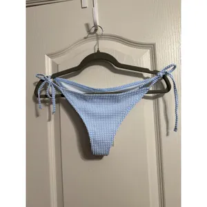 Roxy Blue Gingham Seersucker Side Tie Low Rise Cheeky Bikini‎ Bottom Swimsuit thumbnail 3