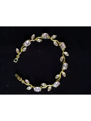 14K Gold Plated Leaf Vine Bracelet Marquise CZ Crystal Link Chain 7.5 thumbnail 6