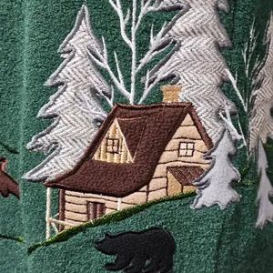Vintage Mandal Bay Evergreen Cabin‎ Applique ¼ Zip Fleece Top Size Small thumbnail 2