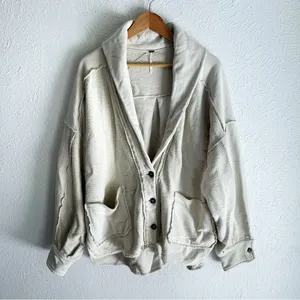 Free People Jordan Fleece Slouchy Jacket Washed Muslin Small Oversized Cozycore thumbnail 2