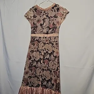 Maria Bianca Nero pink floral v neck line pleated hem sz Small thumbnail 7
