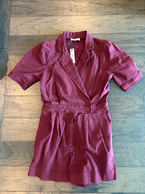 New With Tags Burgundy Day + Moon Stretch Denim Romper Sz M thumbnail 5