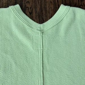 Aerie Wonder Textured V-Neck Sweatshirt Green Waffle Knit Oversized Women M EUC thumbnail 4