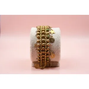 Vintage Enmex‎ Quartz Charm Bracelet Watch – Gold Tone Stars & Coins Boho thumbnail 2