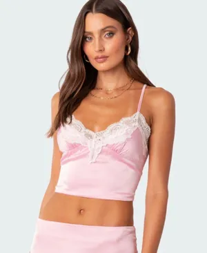 brandi lace trim satin top thumbnail 1
