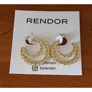 Rendor Victoria 14K Gold Plated Braided Double Hoop Earrings NIP Pouch thumbnail 7