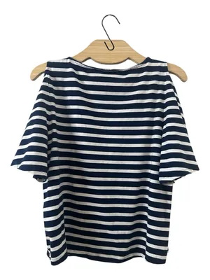 Ralph Lauren Navy White Nautical Striped Cold-Shoulder Short Sleeve Top M thumbnail 2