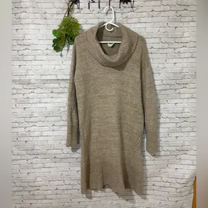 Anthropologie Light Tan Oatmeal Wool Blend Turtleneck Sweater Dress thumbnail 2