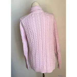 LL Bean Pink Cable Knit 100% Cotton Open Cardigan thumbnail 2