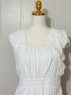Sundance White Ruched Smocked Cotton Modal Short Sleeve Blouse Top Size S thumbnail 2