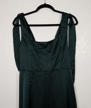 Show Me Your Mumu New Deep Emerald Luxe Satin Claire Midi Dress Large thumbnail 6