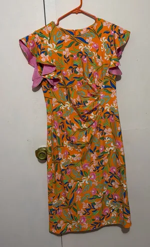 Shelby & Palmer Orange Floral Ruffle Mini Dress thumbnail 1