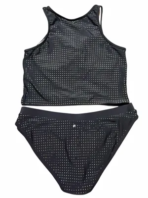 Fabletics Valentina Midi Bikini Top Bottom Set 2 Pc Black Perforated Large‎ thumbnail 2