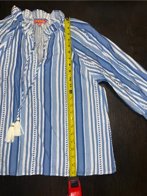 THML Thalia Blue & White Striped Tie-Neck Blouse Coastal Prep Boho Flair thumbnail 5