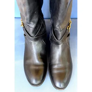 Lauren Ralph Lauren Menna W Leather Wide Calf Riding Boots Black Brown 7.5B thumbnail 4