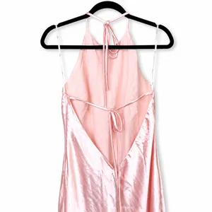 NEW Lulus Magnificence Blush Pink Glossy Satin Backless Halter Maxi Dress Large thumbnail 9