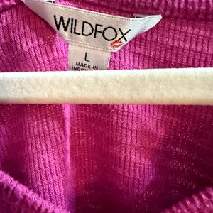 Wildfox Magenta Pink Waffle‎ Knit V-Neck Long Sleeve Top Cozy Casual Sz L thumbnail 3
