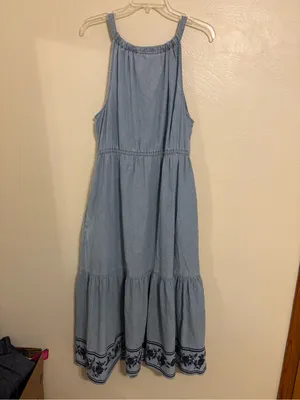 St. John’s Bay XL Chambray Maxi Dress Embroidered Floral Cotton Tiered thumbnail 8