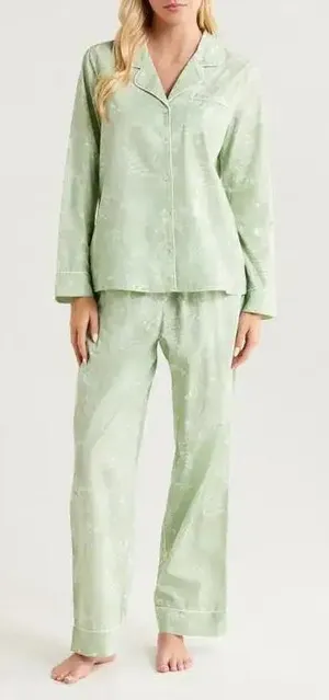 NWT Nordstrom Pajama Set Women‎ Medium Large Floral 100% Cotton Button Front thumbnail 1