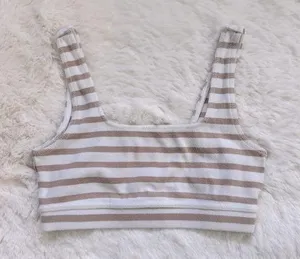 Aritzia Striped Crop Top XS - Oatmeal White thumbnail 1