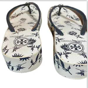 Tory Burch white & navy Floral Wedge Flip Flops size 7.5 thumbnail 2