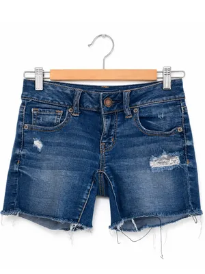 American Eagle Outfitters Dark Blue Distressed Denim Shorts thumbnail 2