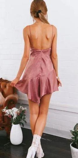 NWT Angel Biba Asymmetrical Dusty Pink satin mini dress size Medium thumbnail 2