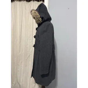 Anthropologie Elevenses Deep Woods Toggle Coat Wool Blend Faux Fur Gray size 10‎ thumbnail 6