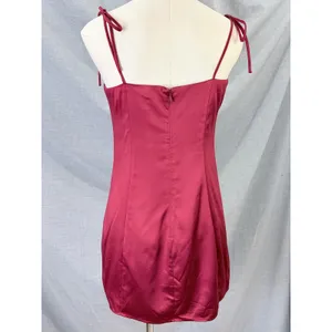 Privacy‎ Please Satin Tie Strap Mini Dress Square Neck Wine Red Cocktail Party thumbnail 4