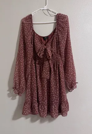 Lulu's Rust Floral Tie-Front Mini Dress thumbnail 1