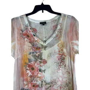 Fairycore Whimsical Butterfly Boho Floral Maxi Dress Crinkle Sheer Romantic XL thumbnail 4