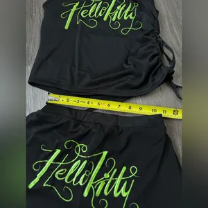 Dolls Kill Hello Kitty Neon Lime Ruched Set - Top & Shorts thumbnail 4