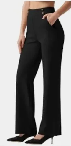 Willit Womens Black Sailor Button‎ Wide Leg Stretch Dress Pants XL High Rise thumbnail 1