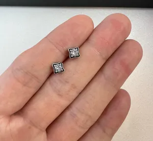 CZ 5mm Small Geometric Square Stud Earrings for Men Women thumbnail 5