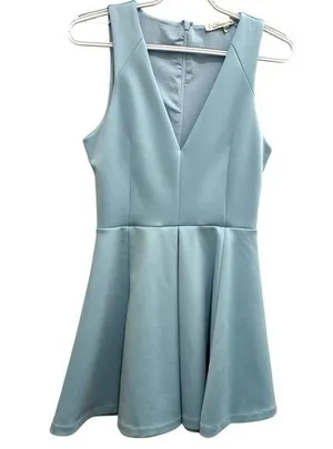 Lovers + Friends light baby blue v neck fit & flare cocktail dress thumbnail 1