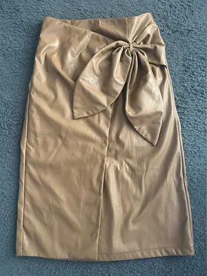 Choosy brand brown faux leather midi wrap skirt with side bow detail back zip L thumbnail 1