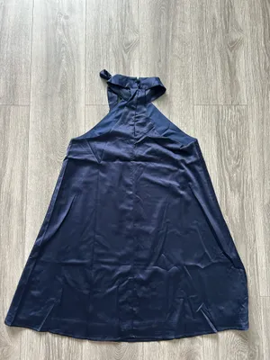 New Lulus Headed Out Tonight Navy Blue Satin Halter Swing Dress Medium MSRP $58 thumbnail 9