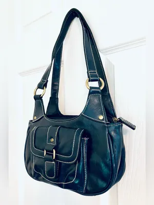 Navy Blue Shoulder Bag Purse Tote w/ Gold-Tone Accents: Faux Leather, Small thumbnail 11